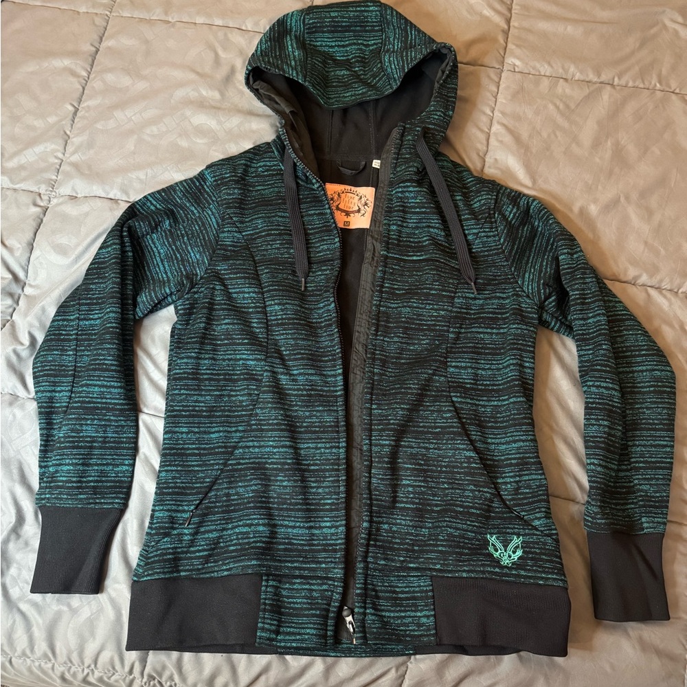 Women's Black and Green Hooded Jacket